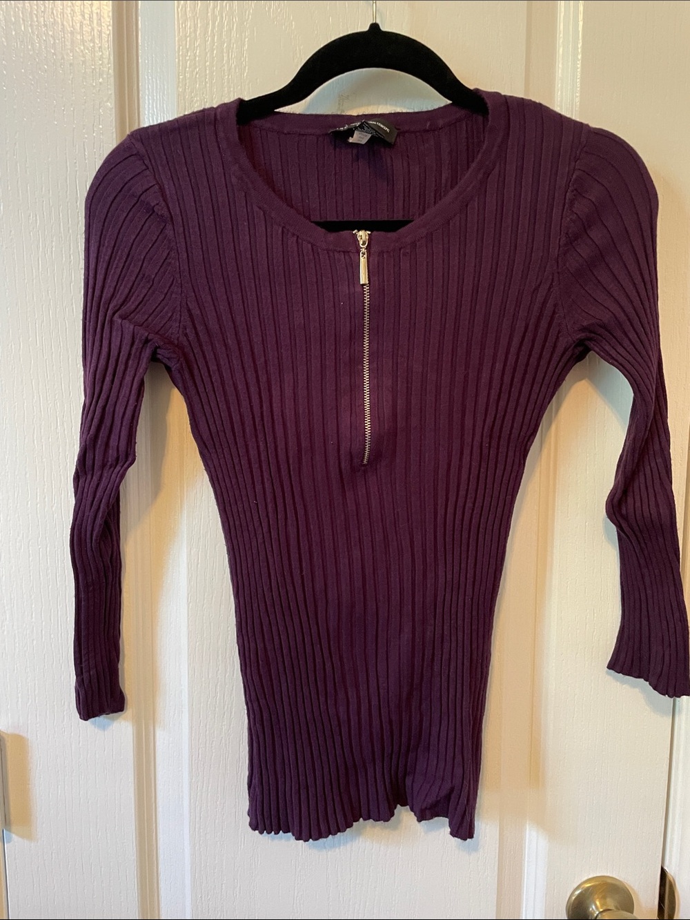 INC International Concepts Ribbed Purple Zip-Front Sweater